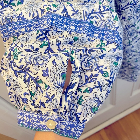 LOFT Ruffle Bib Tie Neck Blouse - Blue - SP - Picture 8 of 10